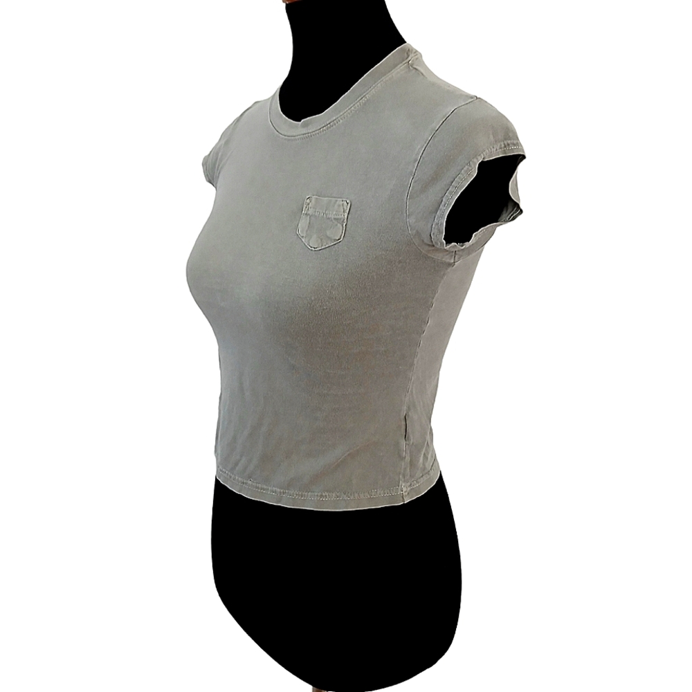 Vintage Guess Shrunken Pocket Tee Women's T-shirt Size Small Faded Olive Green - Picture 2 of 10